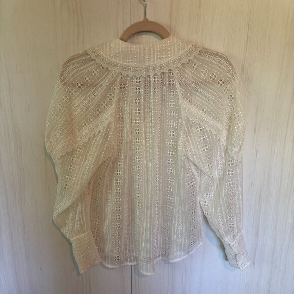 Rebecca Taylor Geo Eyelet Silk Blouse, Cream, XS - Picture 9 of 12